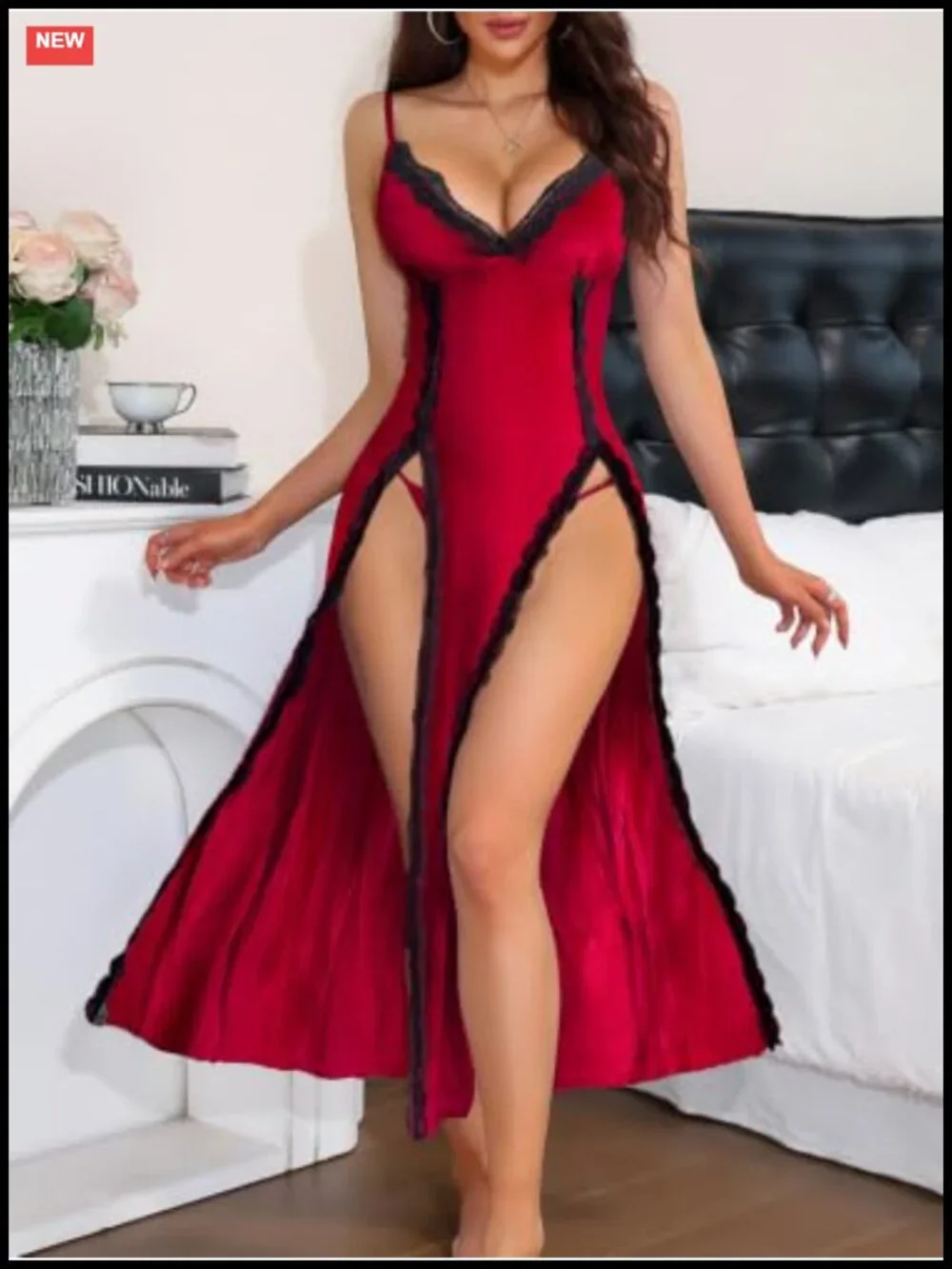 Silky Sleeveless V-Neck Babydoll Chemise Nightgown with Thong 2pc Set